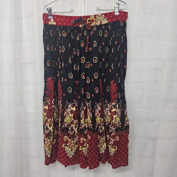 Vintage Collections Etc. Blue Red Floral Boho Midi Skirt Hippie Festival L - Picture 1 of 10